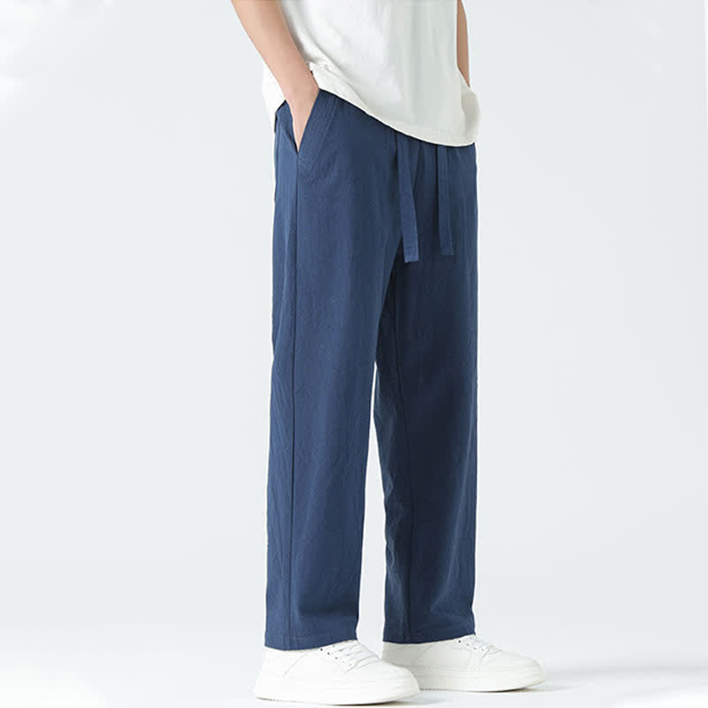 Nimara Ritual Summer Cotton Minimalist Elastic Waist Men's Straight Pants With Pockets