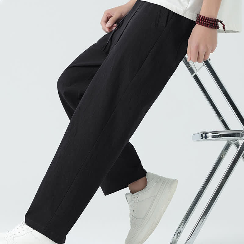 Nimara Ritual Summer Cotton Minimalist Elastic Waist Men's Straight Pants With Pockets