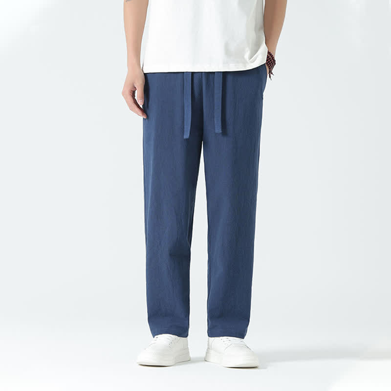 Nimara Ritual Summer Cotton Minimalist Elastic Waist Men's Straight Pants With Pockets