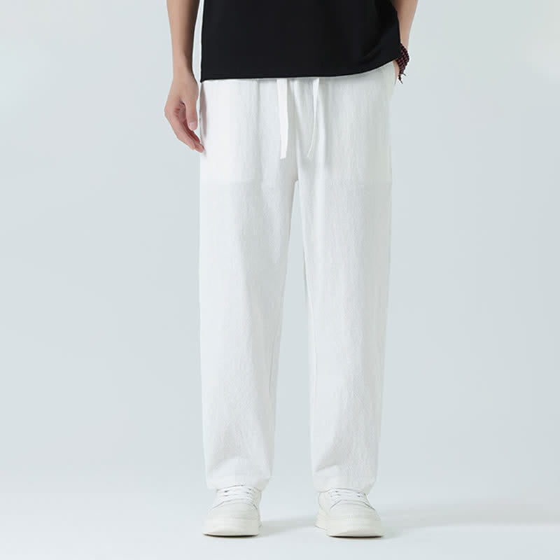 Nimara Ritual Summer Cotton Minimalist Elastic Waist Men's Straight Pants With Pockets