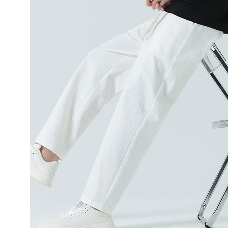 Nimara Ritual Summer Cotton Minimalist Elastic Waist Men's Straight Pants With Pockets