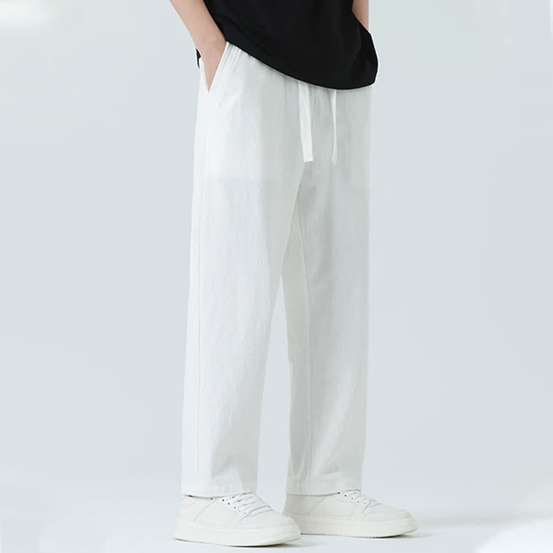 Nimara Ritual Summer Cotton Minimalist Elastic Waist Men's Straight Pants With Pockets