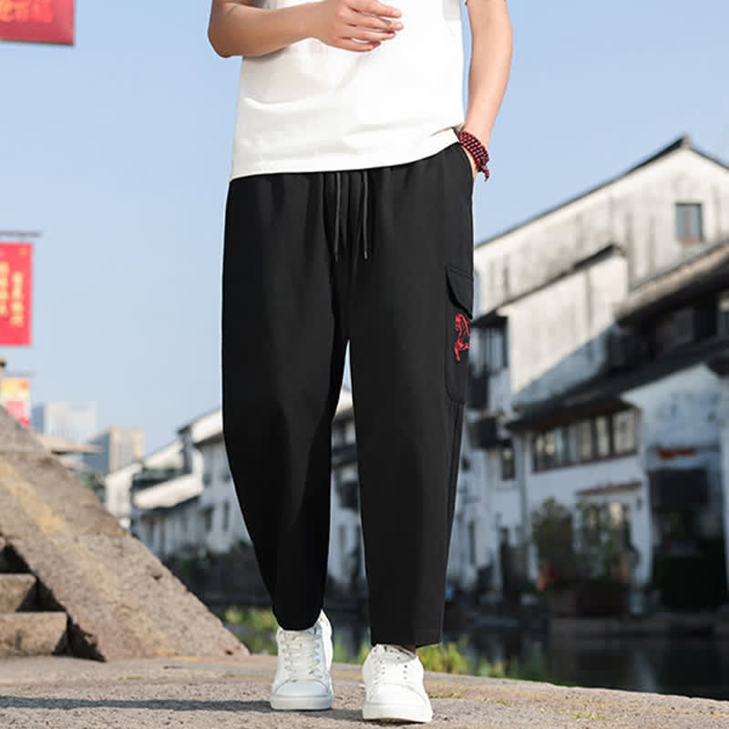 Nimara Ritual Summer Casual Drawstring Embroidery Men's Harem Pants With Pockets