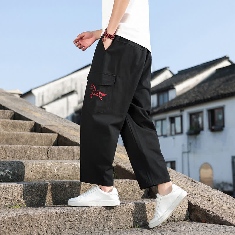 Nimara Ritual Summer Casual Drawstring Embroidery Men's Harem Pants With Pockets