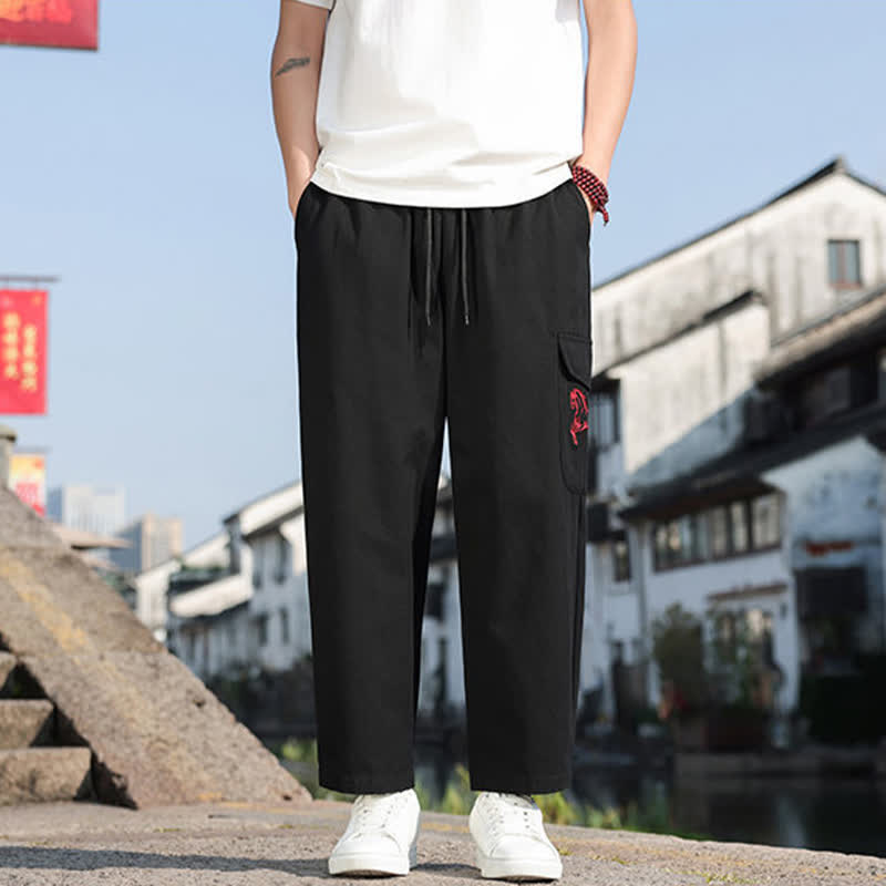 Nimara Ritual Summer Casual Drawstring Embroidery Men's Harem Pants With Pockets
