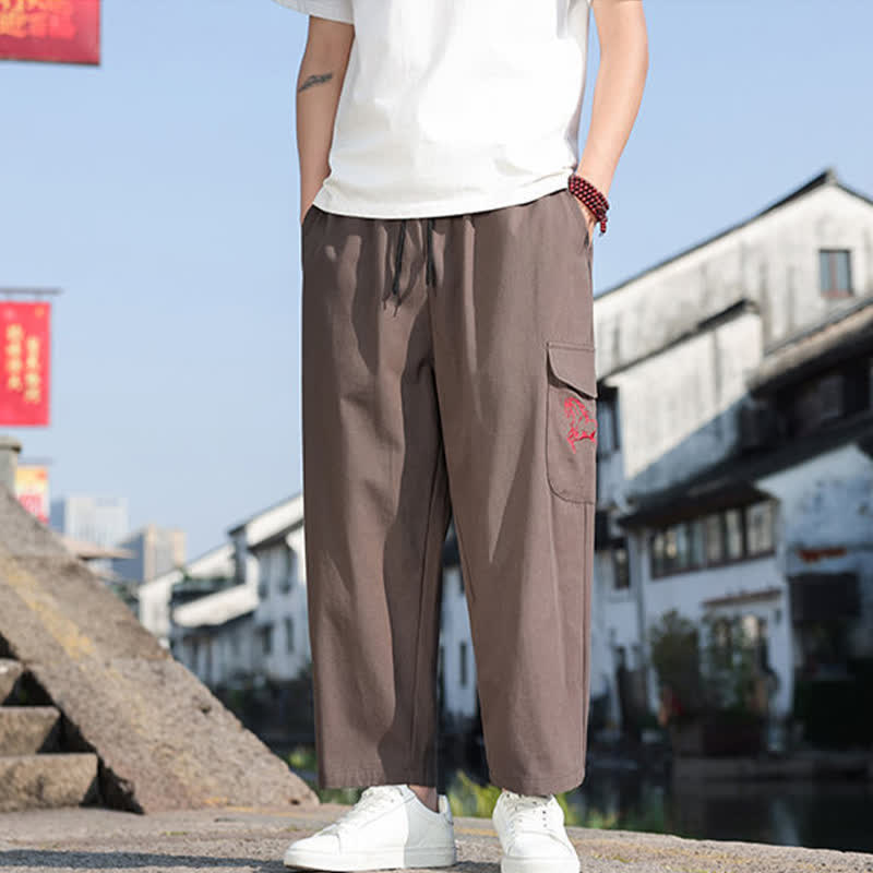 Nimara Ritual Summer Casual Drawstring Embroidery Men's Harem Pants With Pockets