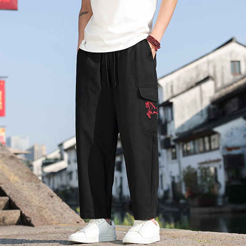 Nimara Ritual Summer Casual Drawstring Embroidery Men's Harem Pants With Pockets