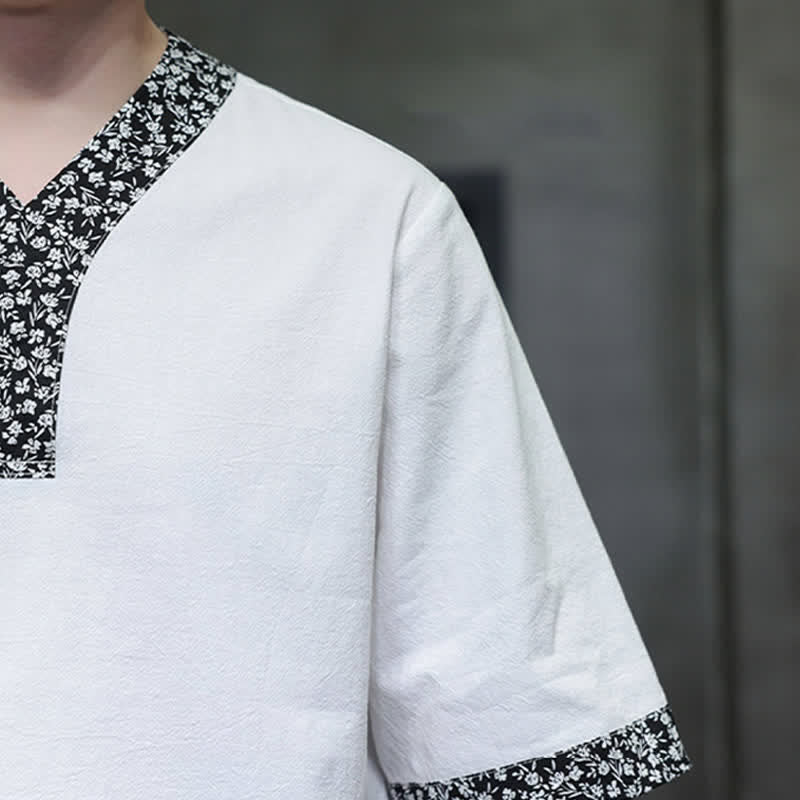 Nimara Ritual Summer Casual Mandarin Collar Frog Button Cotton Men's Short Sleeve Shirt