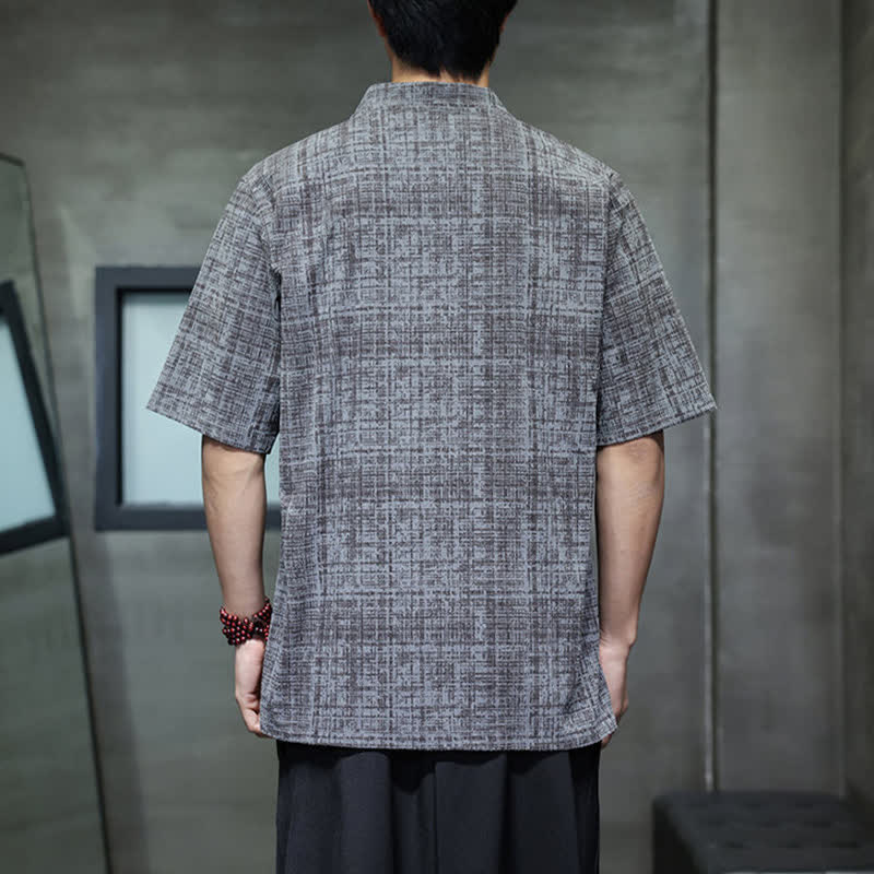 Nimara Ritual Summer Casual Mandarin Collar Frog Button Solid Men's Short Sleeve Shirt