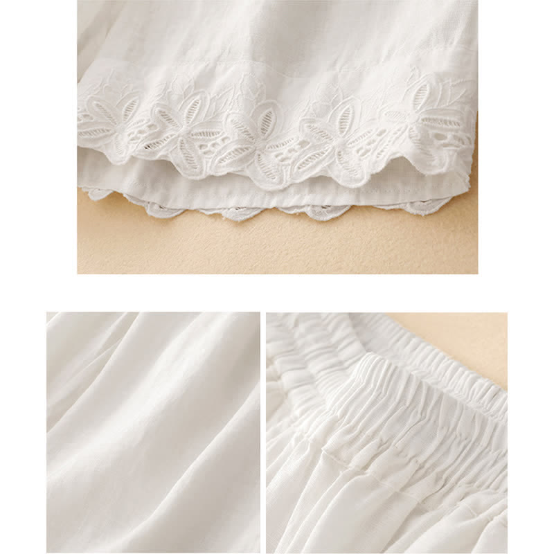 Nimara Ritual Summer Linen Cotton Women's Cropped Wide Leg Pants With Pockets