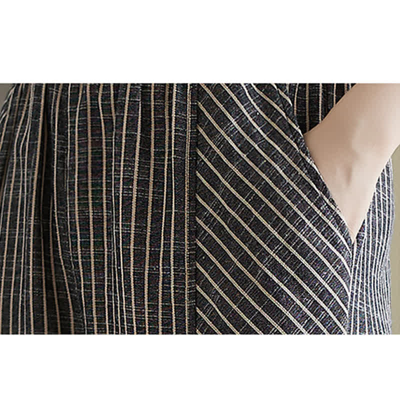 Nimara Ritual Summer Casual Striped Linen Cotton Women's Tapered Pants With Pockets