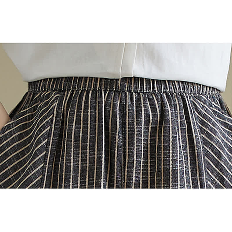 Nimara Ritual Summer Casual Striped Linen Cotton Women's Tapered Pants With Pockets