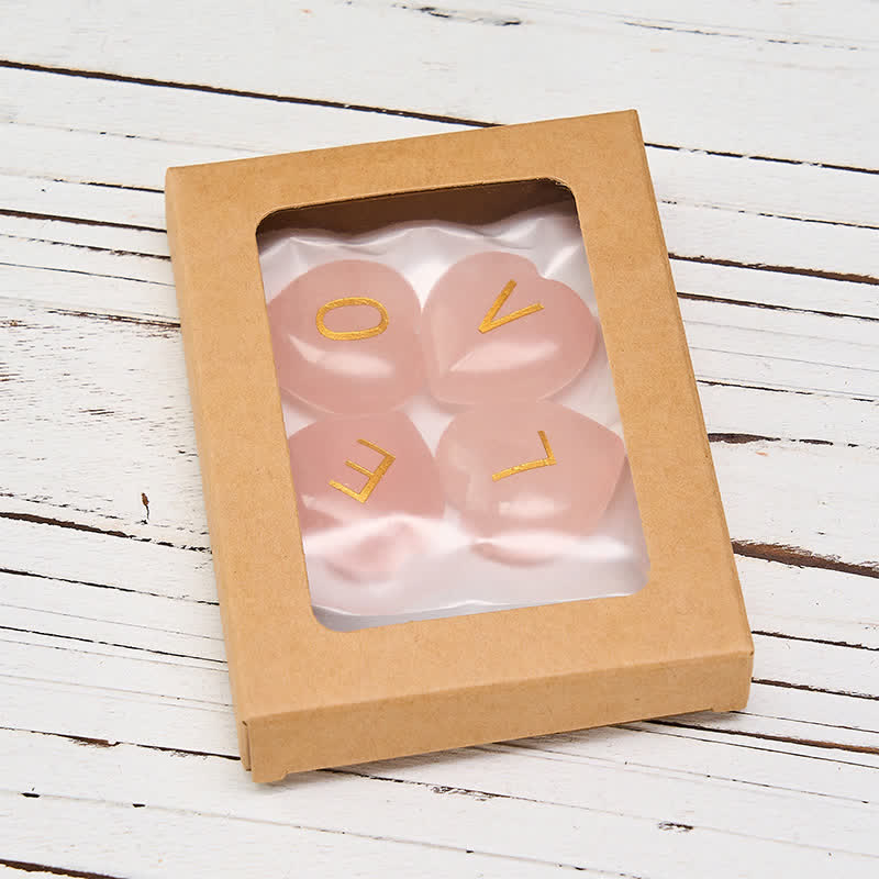Nimara Ritual 4Pcs Love & Comfort Heart Pattern Natural Rose Quartz Healing Crystal Stone Decor