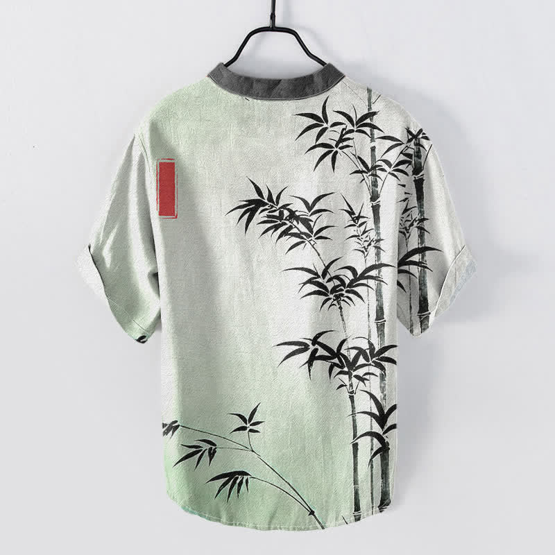Nimara Ritual Cotton Bamboo Emblem Men's Short Sleeve Half Button Shirt