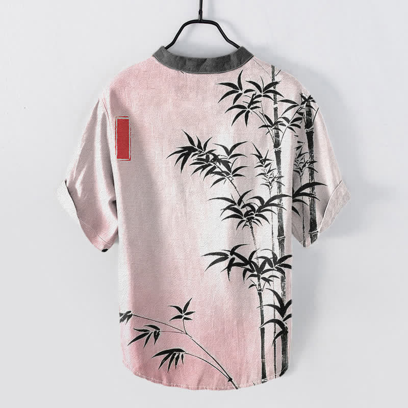Nimara Ritual Cotton Bamboo Emblem Men's Short Sleeve Half Button Shirt