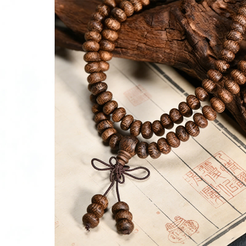 Calm Energy 108 Textured Wood Beads Mala