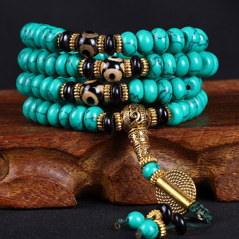 Nimara Ritual Tibetan 108 Beads Turquoise Dzi Bead Wisdom Balance Mala