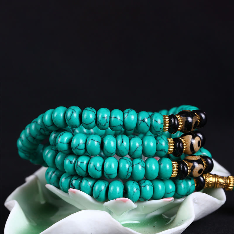 Nimara Ritual Tibetan 108 Beads Turquoise Dzi Bead Wisdom Balance Mala