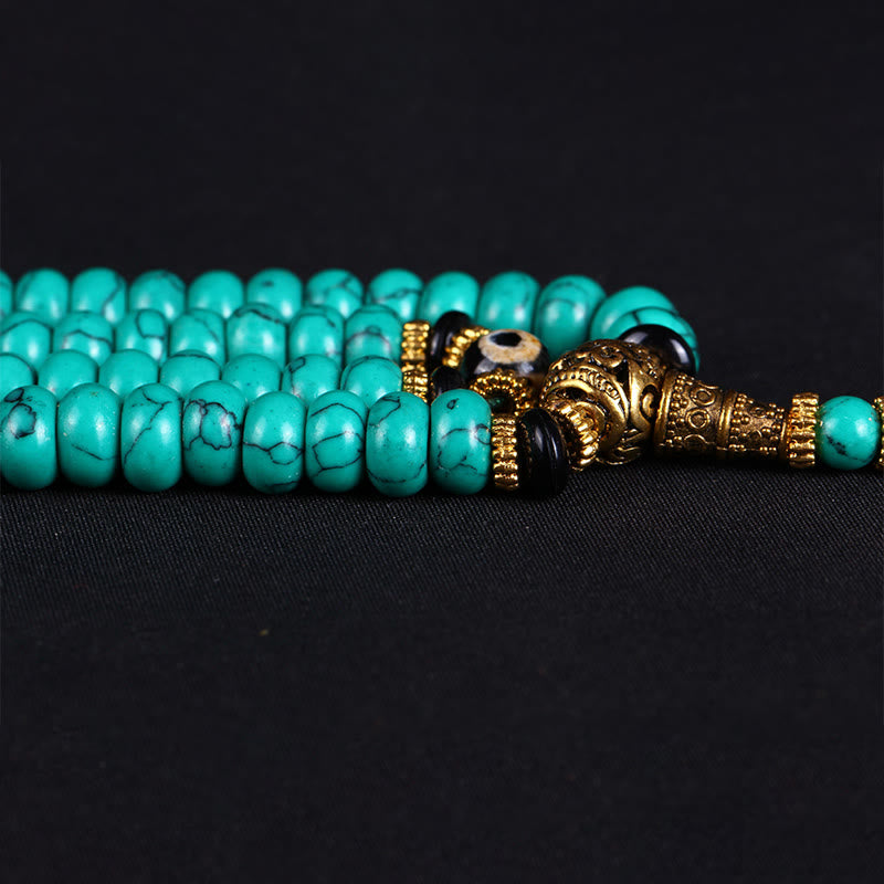 Nimara Ritual Tibetan 108 Beads Turquoise Dzi Bead Wisdom Balance Mala