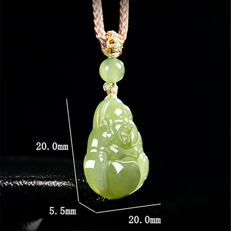 Nimara Ritual Green Jade Laughing Buddha Prosperity Rope Necklace Pendant