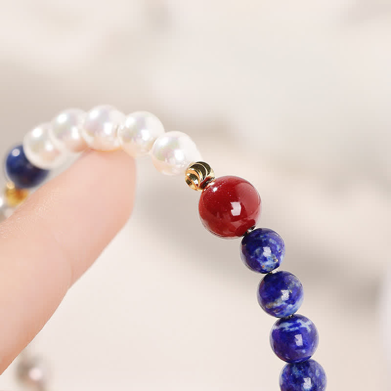 Nimara Ritual Lapis Lazuli Lazurite Pearl Cinnabar Positive Beaded Bracelet