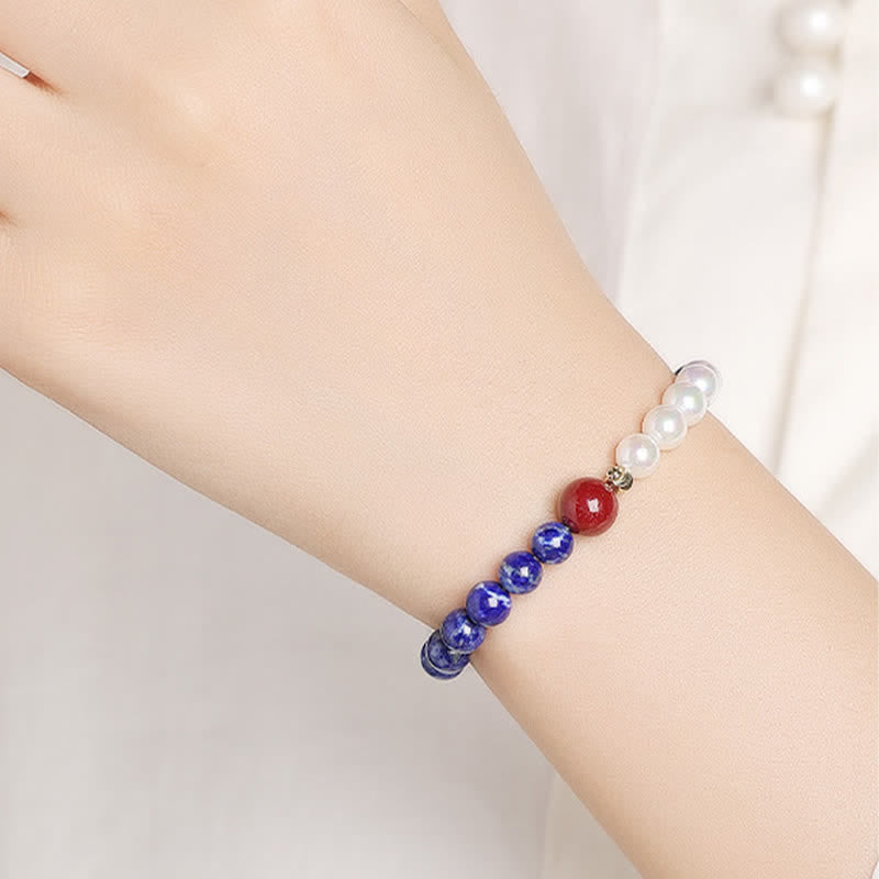 Nimara Ritual Lapis Lazuli Lazurite Pearl Cinnabar Positive Beaded Bracelet