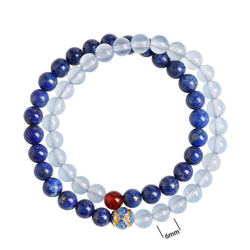 Nimara Ritual Lapis Lazuli Aquamarine Red Agate Double Wrap Design Balance Bracelet