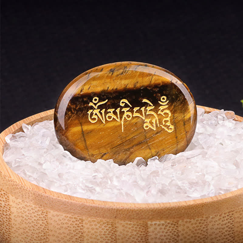 Nimara Ritual Om Mani Padme Hum Amethyst Tiger Eye Palm Stone Crystal Decor 35*45mm