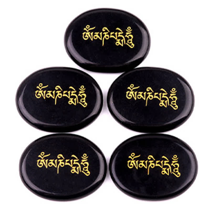 Nimara Ritual Om Mani Padme Hum Amethyst Tiger Eye Palm Stone Crystal Decor 35*45mm