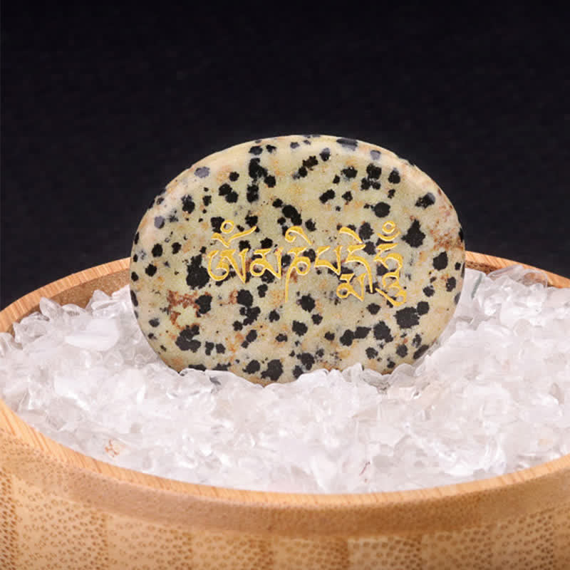 Nimara Ritual Om Mani Padme Hum Amethyst Tiger Eye Palm Stone Crystal Decor 35*45mm