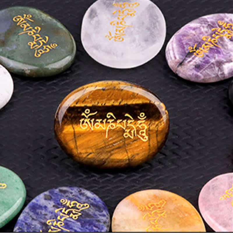 Nimara Ritual Om Mani Padme Hum Amethyst Tiger Eye Palm Stone Crystal Decor 35*45mm