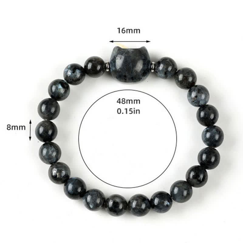 Nimara Ritual Cute Cat Design Blue Lace Agate Clear Quartz Beaded Bracelet