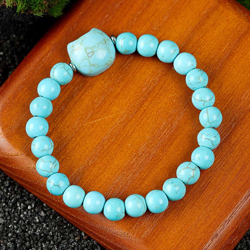 Nimara Ritual Cute Cat Design Blue Lace Agate Clear Quartz Beaded Bracelet