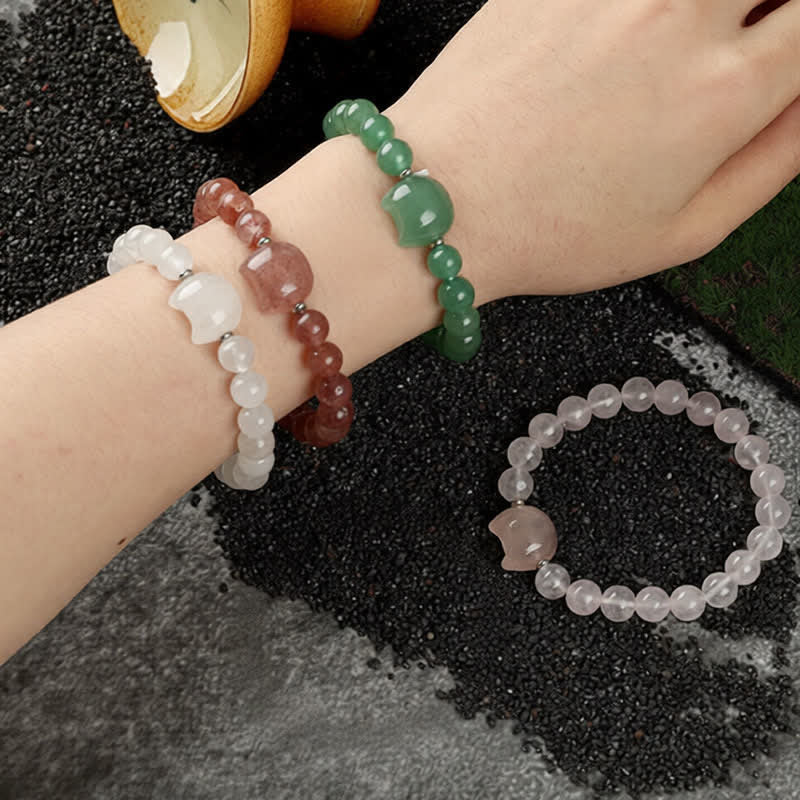 Nimara Ritual Cute Cat Design Blue Lace Agate Clear Quartz Beaded Bracelet