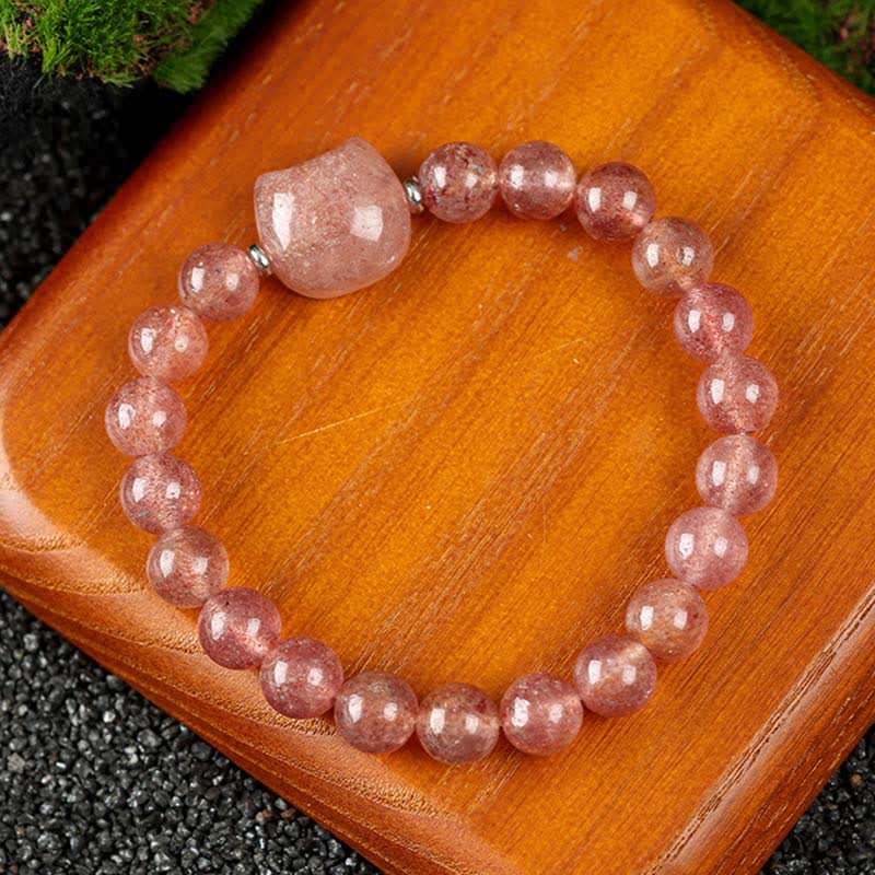 Nimara Ritual Cute Cat Design Blue Lace Agate Clear Quartz Beaded Bracelet