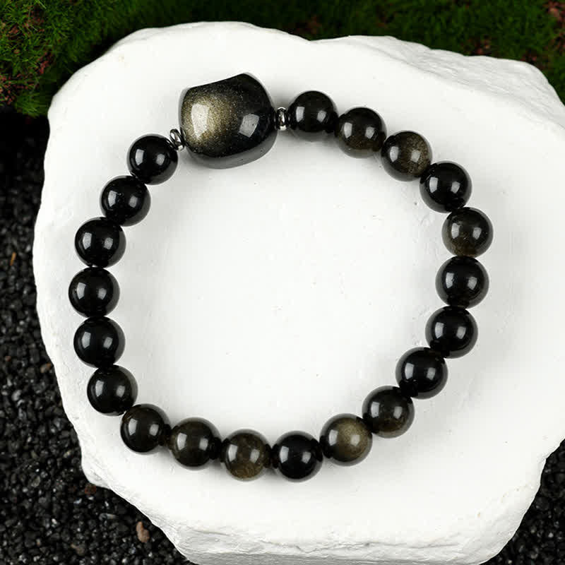 Nimara Ritual Cute Cat Design Blue Lace Agate Clear Quartz Beaded Bracelet