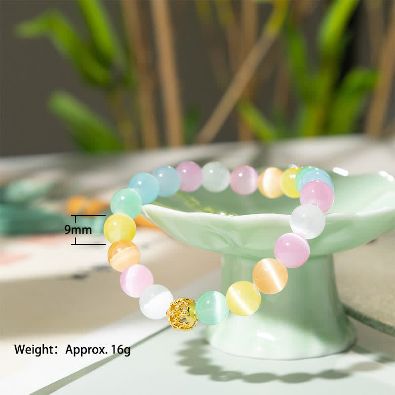 Nimara Ritual Hollow Design Multicolor Cat's Eye Round Beads Positive Bracelet