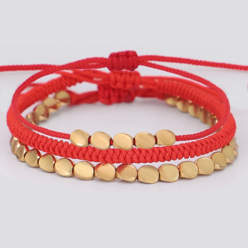 Luck and Strength 3Pcs Golden Copper Beads Red String Bracelet