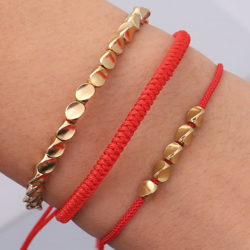 Nimara Ritual 3Pcs Golden Copper Beads Red String Luck Bracelet