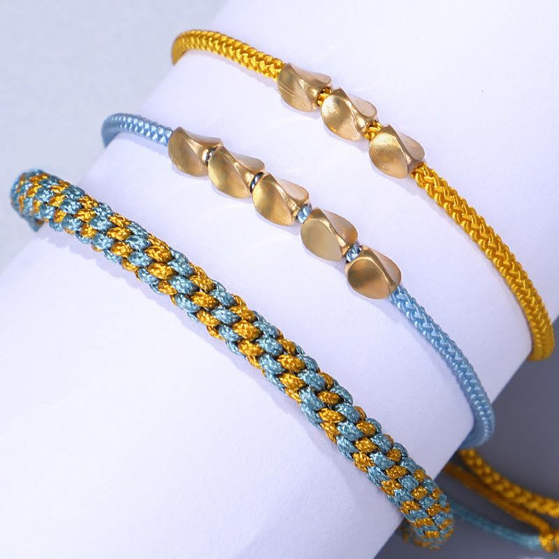 Nimara Ritual 3Pcs Blue Yellow String Golden Copper Beads Healing Bracelet