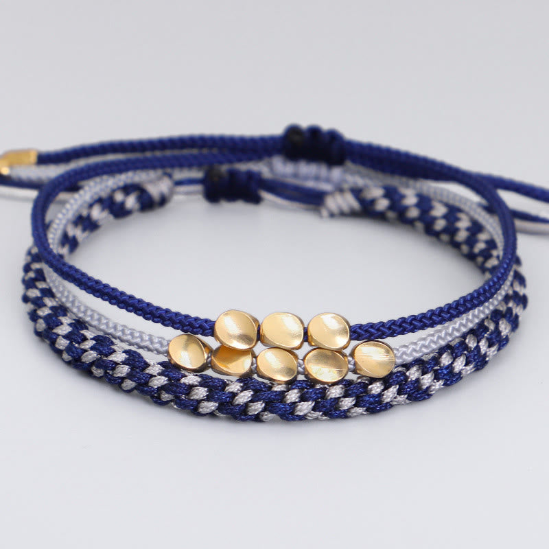 Nimara Ritual 3Pcs Blue Gray String Golden Copper Beads Self Care Bracelet