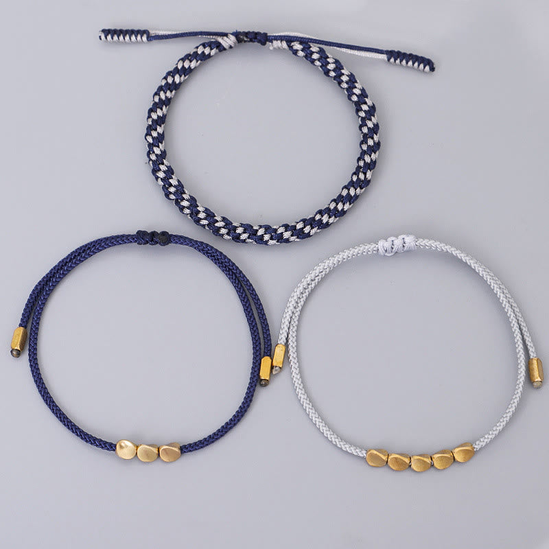Nimara Ritual 3Pcs Blue Gray String Golden Copper Beads Self Care Bracelet