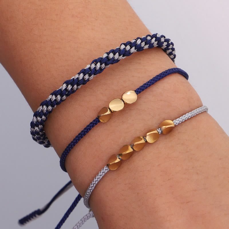 Nimara Ritual 3Pcs Blue Gray String Golden Copper Beads Self Care Bracelet