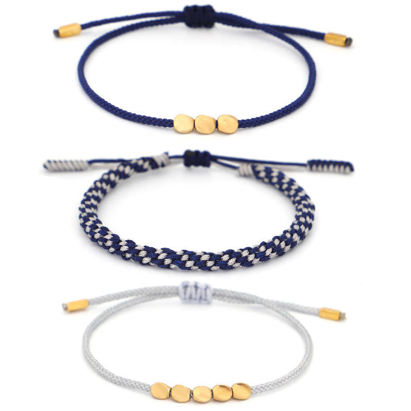 Nimara Ritual 3Pcs Blue Gray String Golden Copper Beads Self Care Bracelet
