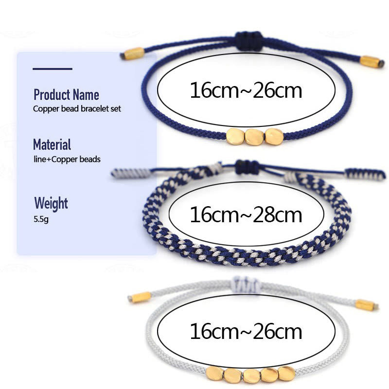 Nimara Ritual 3Pcs Blue Gray String Golden Copper Beads Self Care Bracelet