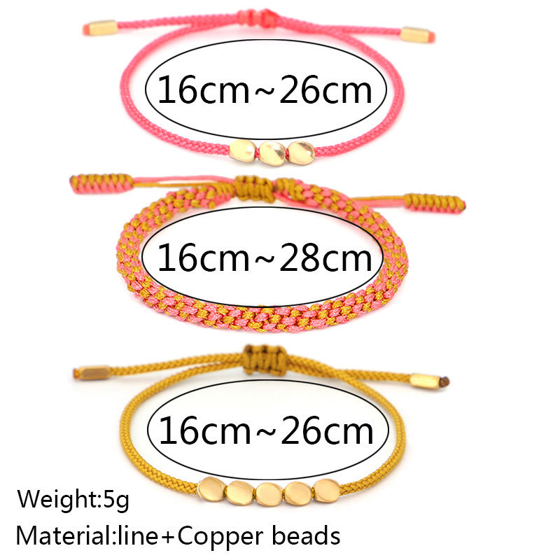 Nimara Ritual 3Pcs Pink Yellow String Golden Copper Beads Wealth Bracelet