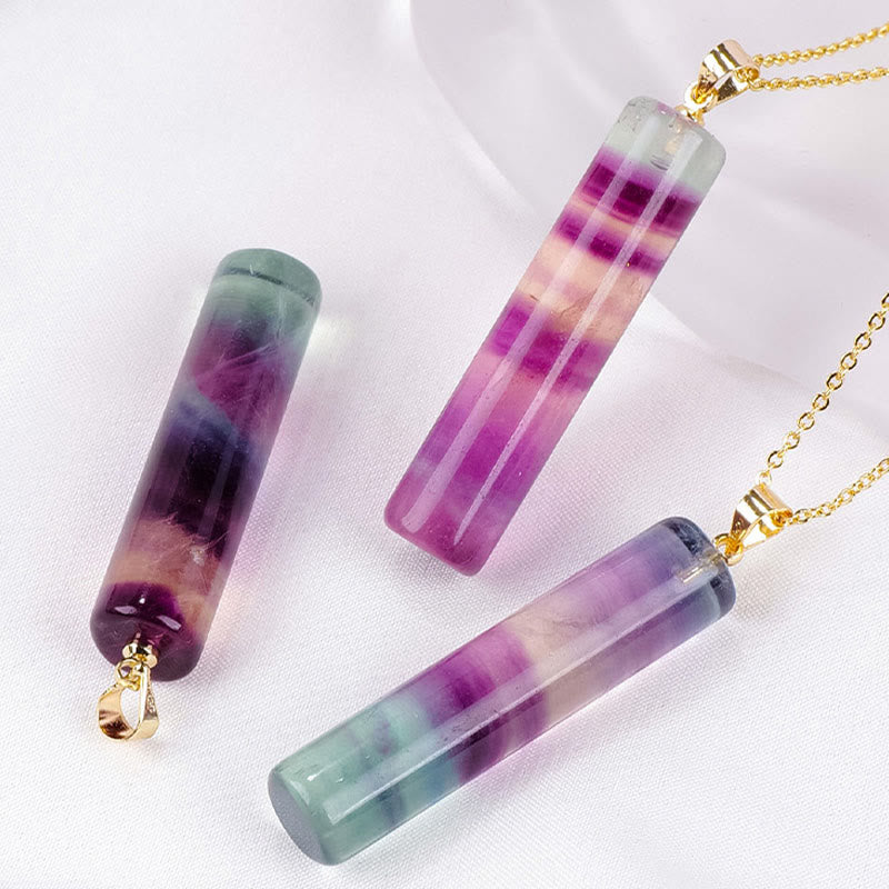 Nimara Ritual Natural Colorful Fluorite Cylindrical Protection Necklace Pendant