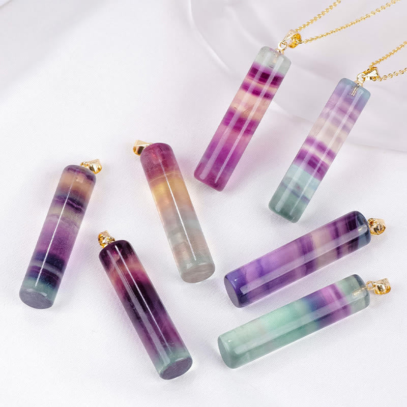Nimara Ritual Natural Colorful Fluorite Cylindrical Protection Necklace Pendant