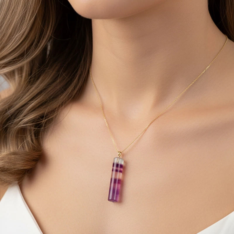 Nimara Ritual Natural Colorful Fluorite Cylindrical Protection Necklace Pendant