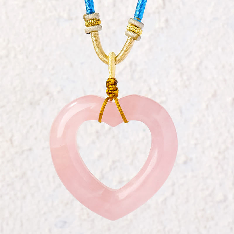 Nimara Ritual Natural Rose Quartz Hollow Love Heart Caring Necklace Pendant